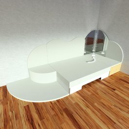 Vodná posteľ v spoločnej zostave s bublinkovým valcom, zrkadlami a optickými vláknami